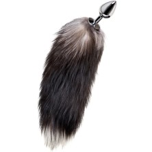 Toyfa Metal Анальная втулка с хвостом черно-бурой лисы M, серебристый/коричневый