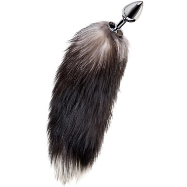 Toyfa Metal Анальная втулка с хвостом черно-бурой лисы M, серебристый/коричневый