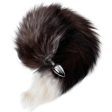 Toyfa Metal Анальная втулка с хвостом черно-бурой лисы M, серебристый/коричневый