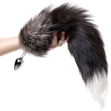 Toyfa Metal Анальная втулка с хвостом черно-бурой лисы M, серебристый/коричневый