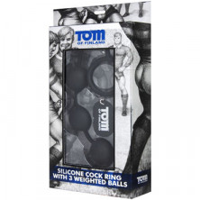Tom of Finland Silicone Cock Ring with 3 Weighted Balls, черные