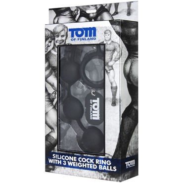 Tom of Finland Silicone Cock Ring with 3 Weighted Balls, черные