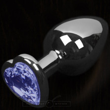 Большая анальная пробка с кристаллом - сердце, серебристый/синий