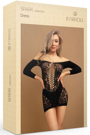 Le Frivole Spark Искрящееся старзами платье с длинными рукавами, черное