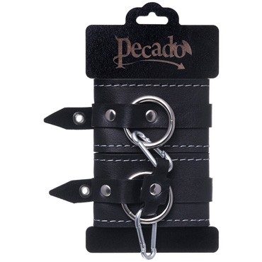 Pecado Наручники двухслойные с белой строчкой, черные