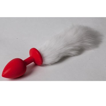 Luxurious Tail Анальная пробка с белым хвостом, красная