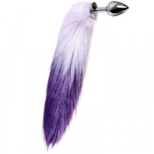 Toyfa Metal Анальная втулка с хвостом M, серебристый/бело-фиолетовый