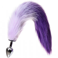 Toyfa Metal Анальная втулка с хвостом M, серебристый/бело-фиолетовый