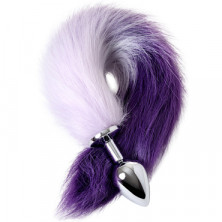 Toyfa Metal Анальная втулка с хвостом M, серебристый/бело-фиолетовый