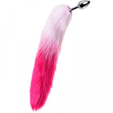 Toyfa Metal Анальная втулка с хвостом S, серебристый/бело-розовый