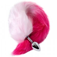 Toyfa Metal Анальная втулка с хвостом S, серебристый/бело-розовый