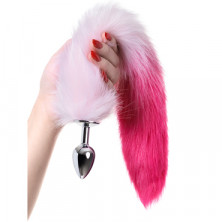 Toyfa Metal Анальная втулка с хвостом S, серебристый/бело-розовый