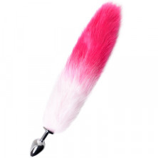 Toyfa Metal Анальная втулка с хвостом M, серебристый/бело-розовый