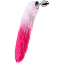 Toyfa Metal Анальная втулка с хвостом M, серебристый/бело-розовый