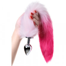 Toyfa Metal Анальная втулка с хвостом M, серебристый/бело-розовый