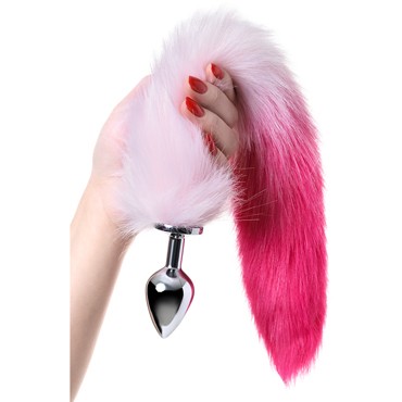 Toyfa Metal Анальная втулка с хвостом M, серебристый/бело-розовый