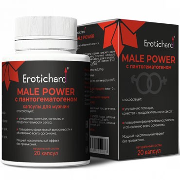 Erotic Hard Male Power Капсулы с пантогематогеном для мужчин, 20 капсул