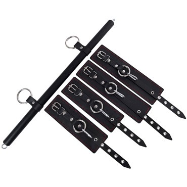 Pecado Бандажный набор 4 точки фиксации (распорка, наручники, оковы), черный