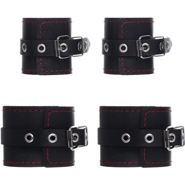 Pecado Бандажный набор 4 точки фиксации (распорка, наручники, оковы), черный