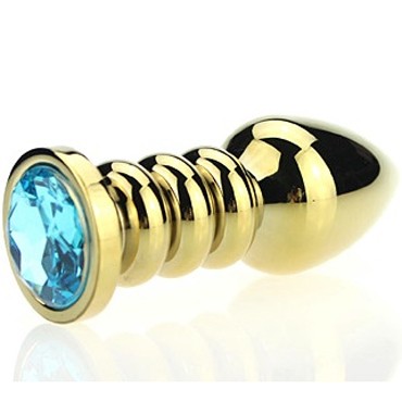 4sexdream Анальная ювелирка с ребрами, золотой/голубой