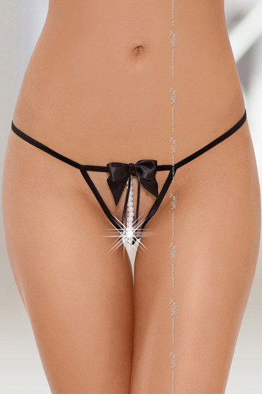 Soft Line Стринги открытые с ниткой из бусин, черные