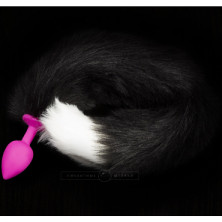 Анальная пробка с пушистым хвостом, розовый/черно-белый