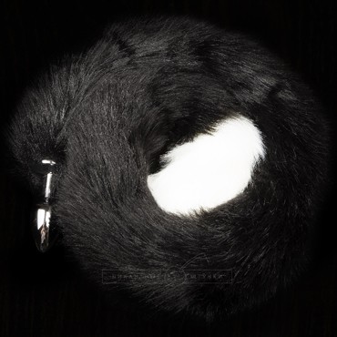 Анальная пробка с хвостом 80 см, серебристый/черно-белый