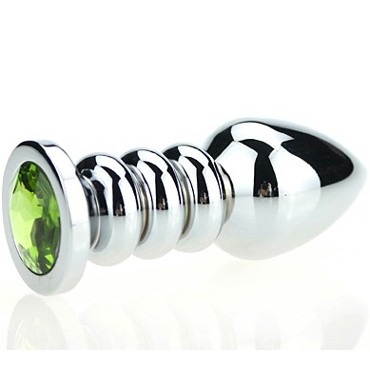 4sexdream Анальная ювелирка с ребрами, серебристый/зеленый