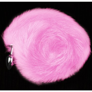 Анальная пробка с хвостом 30 см, серебристый/розовый