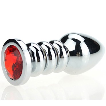 4sexdream Анальная ювелирка с ребрами, серебристый/красный