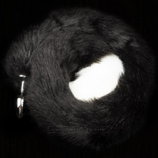 Анальная пробка с хвостом 30 см, серебристый/черно-белый