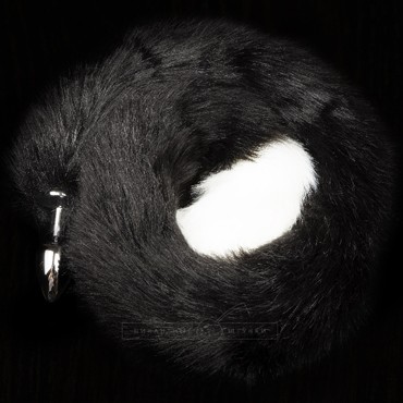 Анальная пробка с хвостом 30 см, серебристый/черно-белый