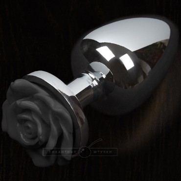 Маленькая анальная пробка с розочкой, серебристый/розовый