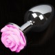 Большая анальная пробка с розочкой, серебристый/розовый